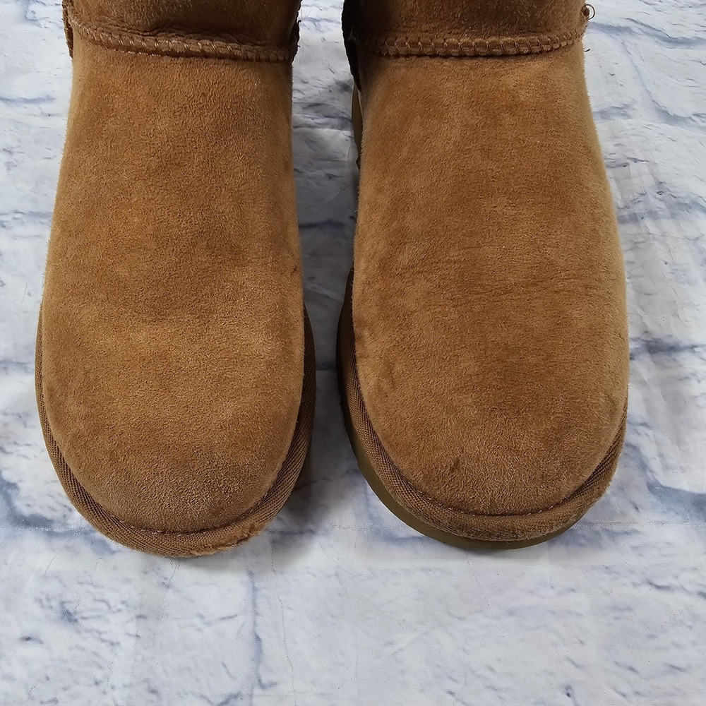 UGG Classic Mini II Boots Womens 7 Chestnut Brown Suede Shearling Ankle Booties - Picture 3 of 13